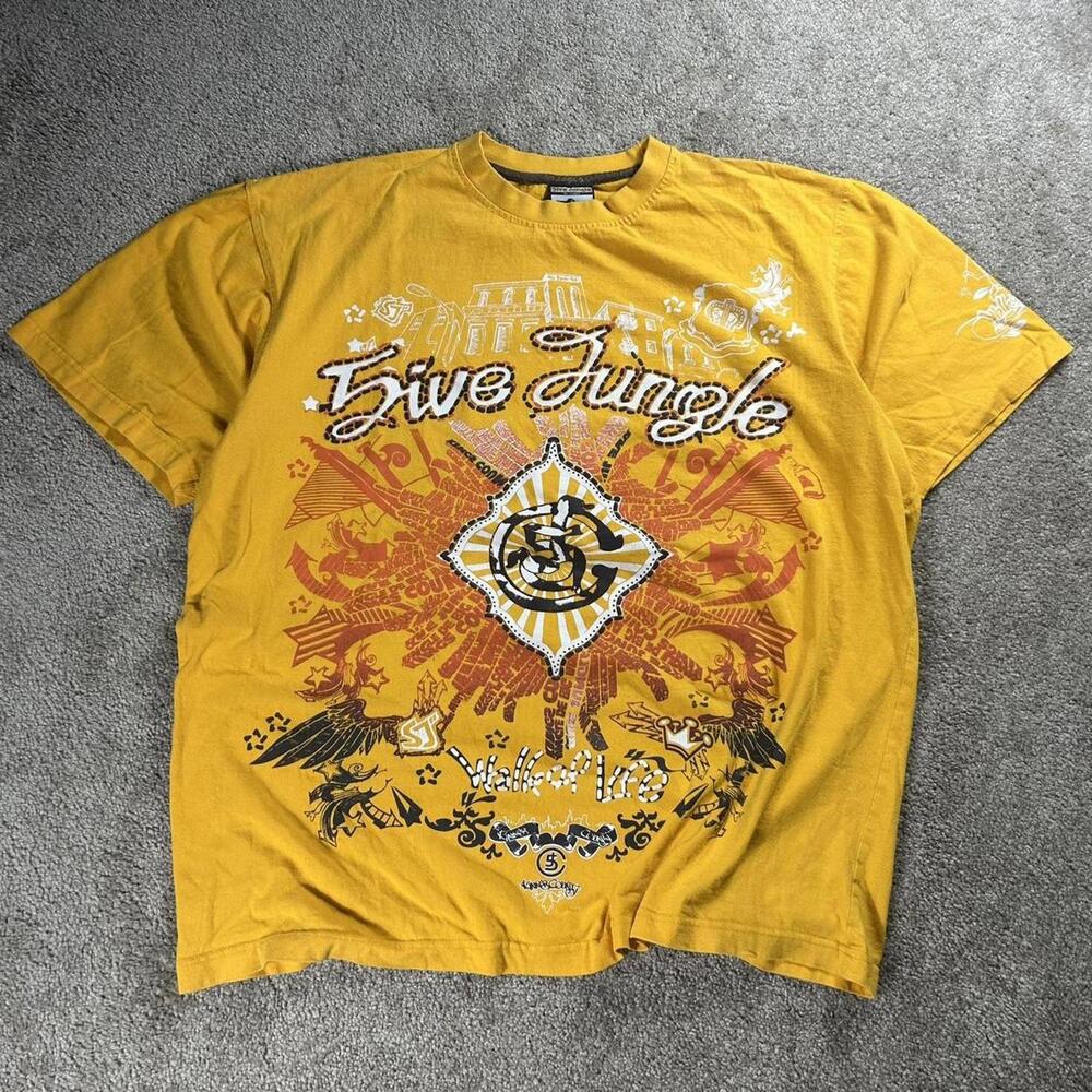 Vintage Y2k Graphic Skater Grunge 2000s Emo Goth Yellow NYC Shirt XXL